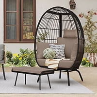 DWVO Wicker Egg Chair, Oversized Indoor Outdoor Lounger for Patio, Backyard, Living Room, Beige
