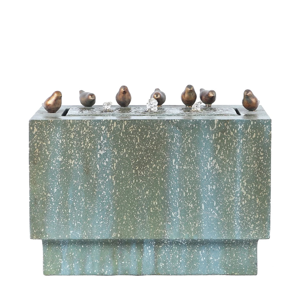 LuxenHome 24 Inch Outdoor Water Fountain, Resin Stone and Patina Rectangular Water Fountains Outdoor and Indoor with LED Lights