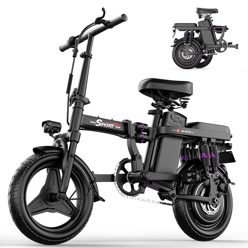ASKGO 1200W Peak Motor ,Folding Electric Bike for Adults Teens ,14'' Commuting Bike, Max 28MPH/35 Miles E-Bike ,3 Speed  Double Mini Electric Bike, UL2849