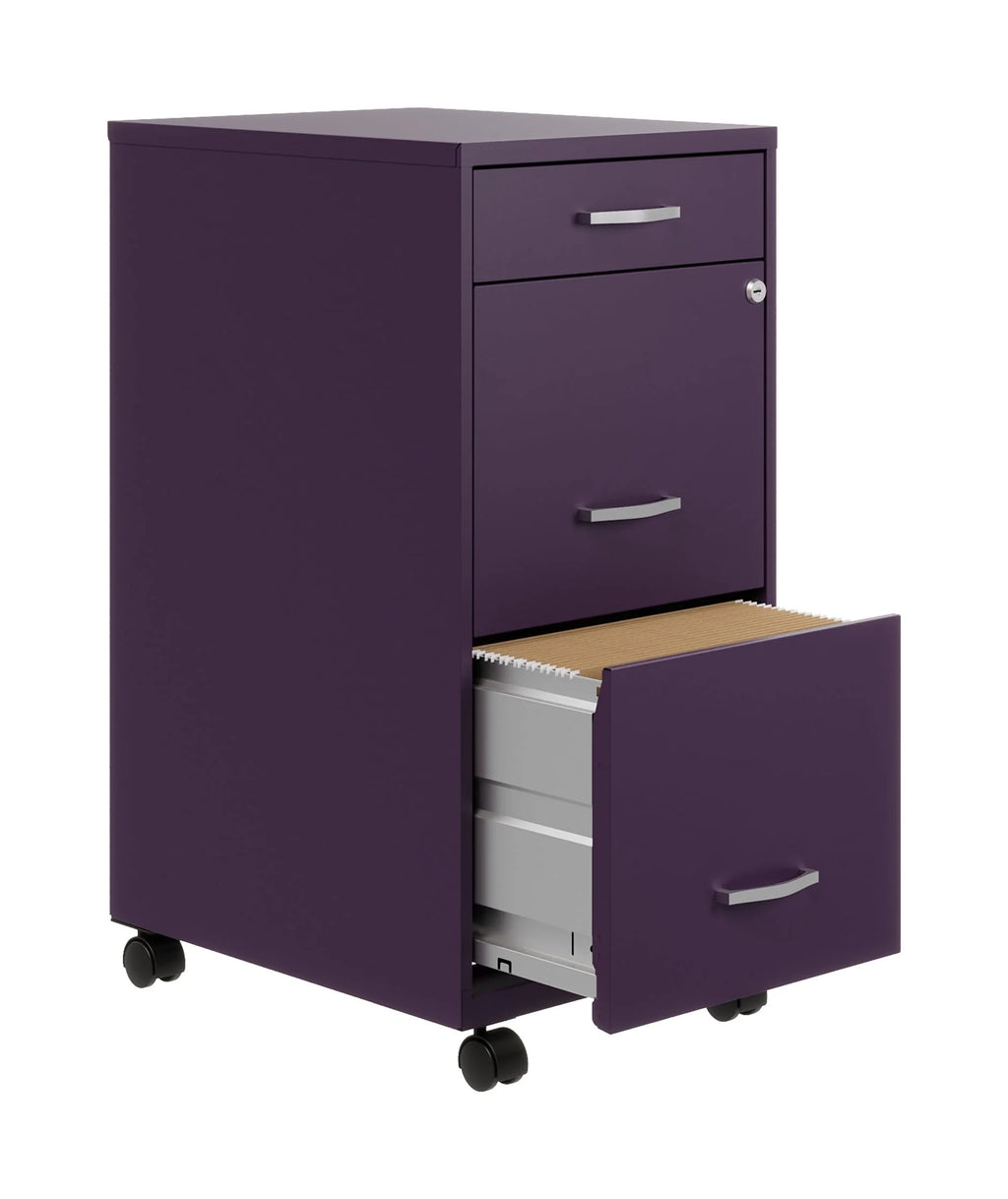 Space Solutions 18" Deep 3 Drawer Mobile Letter Width Vertical File Cabinet, Midnight Purple