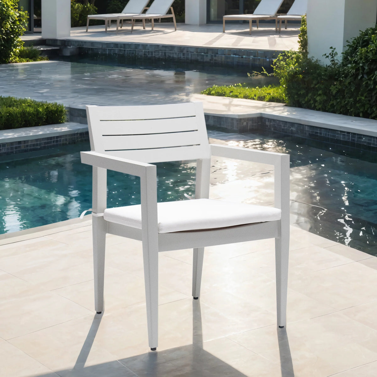 Outdoor Patio K/D Aluminum Stationary Dining Chairs 2PCS with Outdoor-grade Sunbrella Fabric Cushions, Branch-Like Backrest ,FSC-Certified Wood Armrests, Bourbon Brown