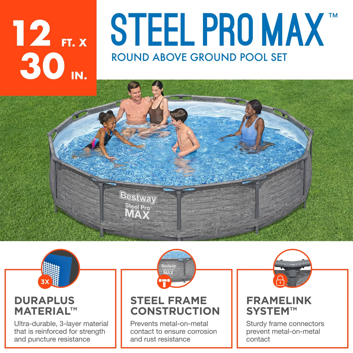 Bestway Steel Pro MAX 12' x 30" Above Ground Outdoor Swimming Pool Set