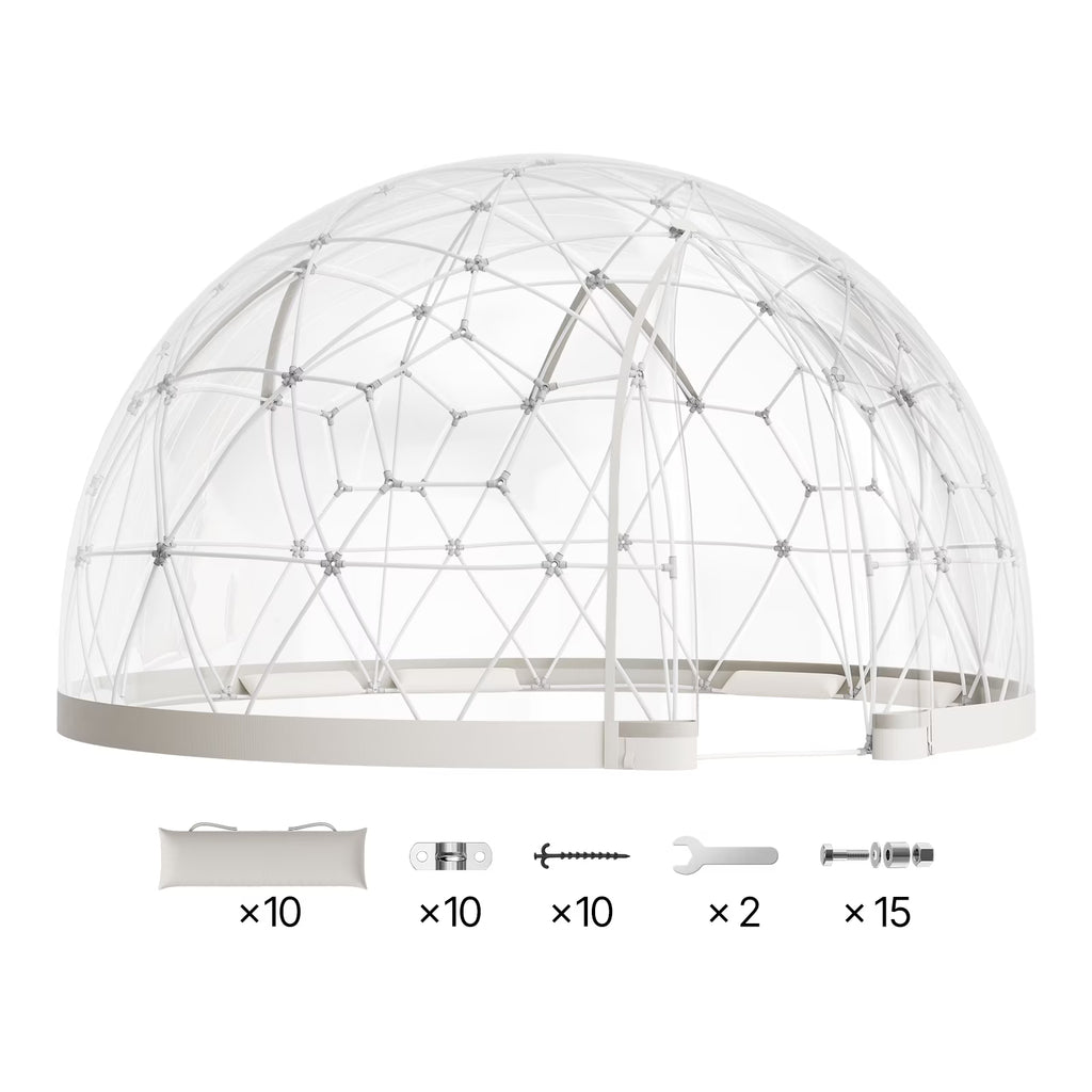 KFFKFF Outdoor Garden Dome, 15 x 9.5 ft Clear Bubble Tent for 10-14 People, Weather-Resistant Geodesic Greenhouse with Window, PVC Dome Tent for Patios, Camping, Parties, and Weddings