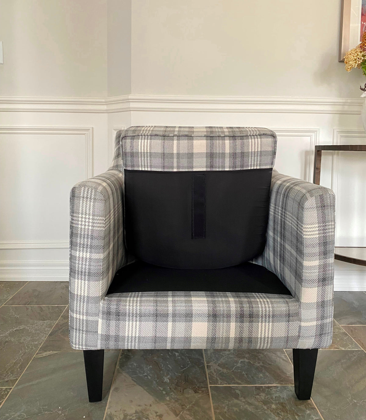 Gray Plaid Fabric Upholstered Bronte Accent Arm Chair Club Chair in Modern Living Room, Bedroom, Office Chair