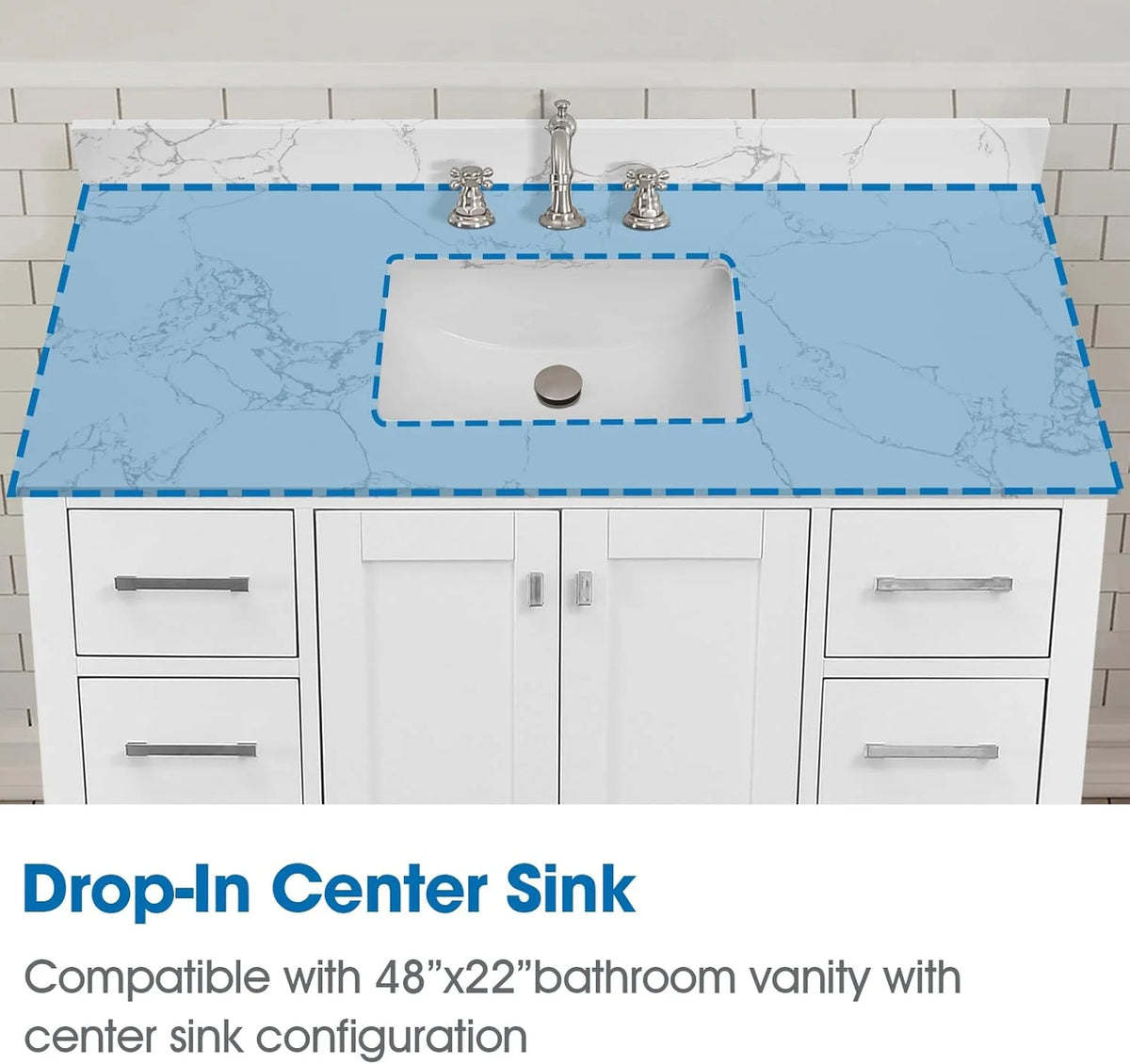 36x22 Engineered Stone Vanity Sink Top, White Bathroom Countertop with Undermount Left Sink, Vanity Top with 8 inch 3 Faucet Hole Spacing and Backsplash