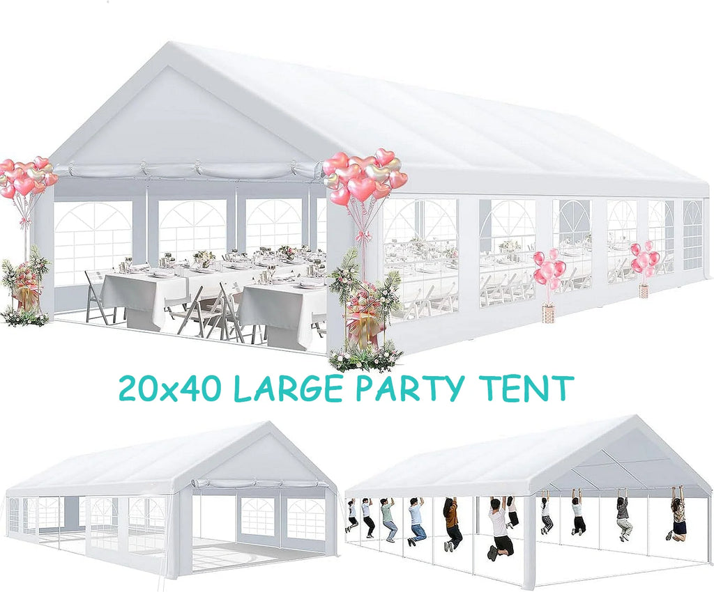 COBIZI 20'x 40' Large Heavy Duty Outdoor Canopy Party Tent & Carport, Upgraded Wedding Event Shelter Gazebo with 8 Removable Sidewalls, Big Tent for Birthday Party, Outdoor Event, Wedding, White