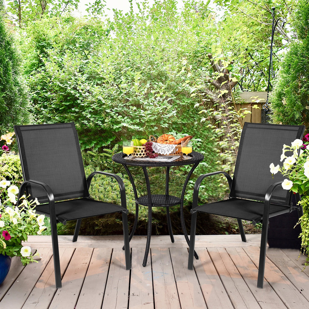Gymax Set of 4 Patio Chairs Dining Chairs w/ Steel Frame Yard Outdoor Grey