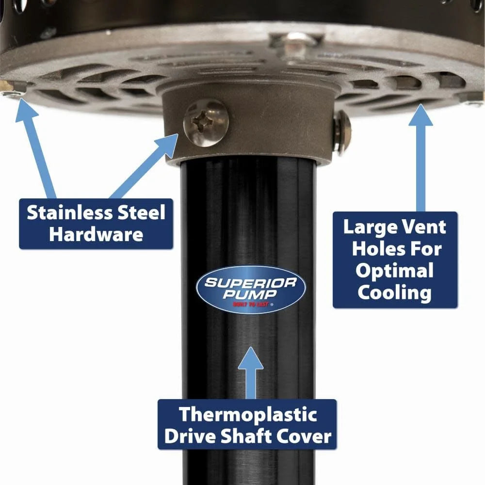 Superior Pump 92333 Multi Use Utility Sump Water Pump, 120 V, 0.33 Hp, 1-1/4 in Outlet, 50 Gpm, Thermoplastic - Black