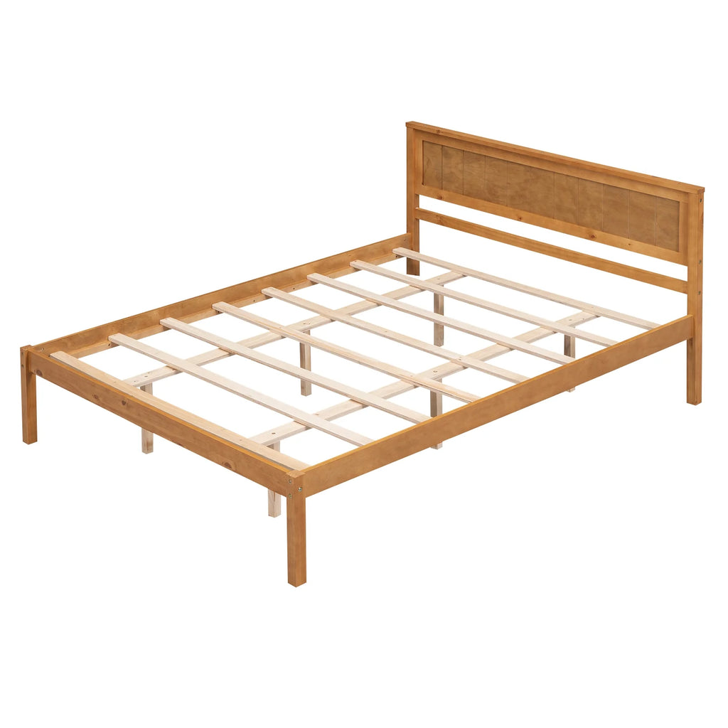 Euroco Twin Platform Bed, Modern Wood Frame Bed with Headboard and Slats for Kids Room, Oak