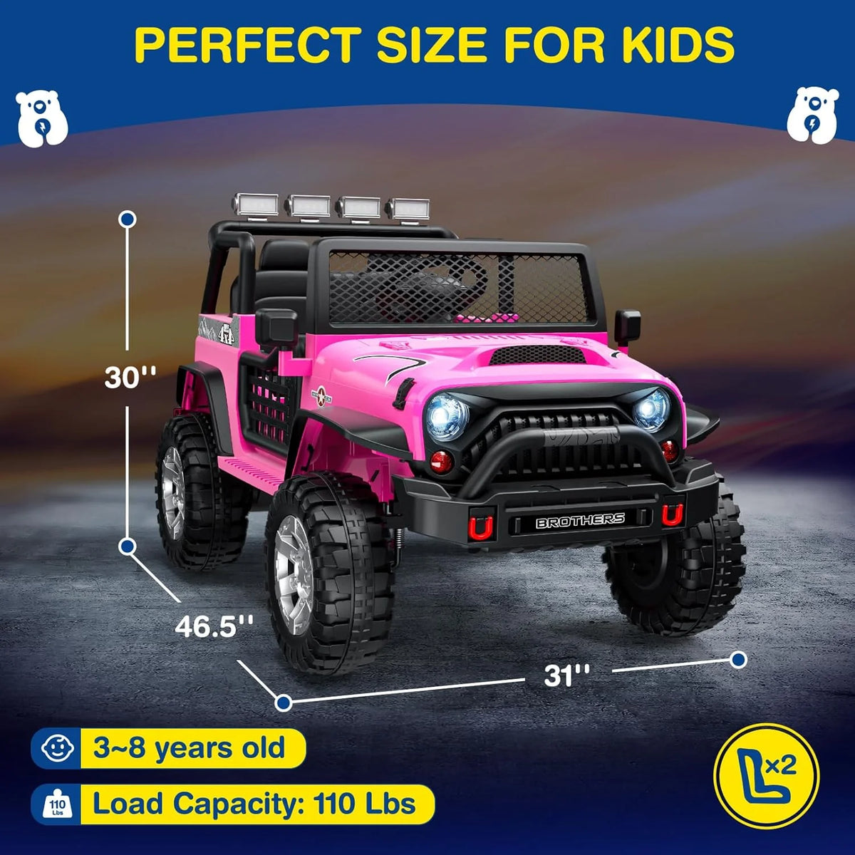 L8 Ride On Car, 2 Seater, 12V Kids Electric Car w/Remote Control, 4-Wheel Suspension, Bluetooth Speaker, Multi Music Modes, 3 Speeds, LED Lights, Xmas & Birthday Gift Ideas for Kids Ages 3+