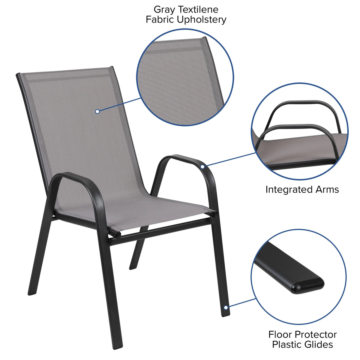 Flash Furniture Flash Furniture Brazos Series Outdoor Stackable Patio Chairs for Adults, Set of 4, Black