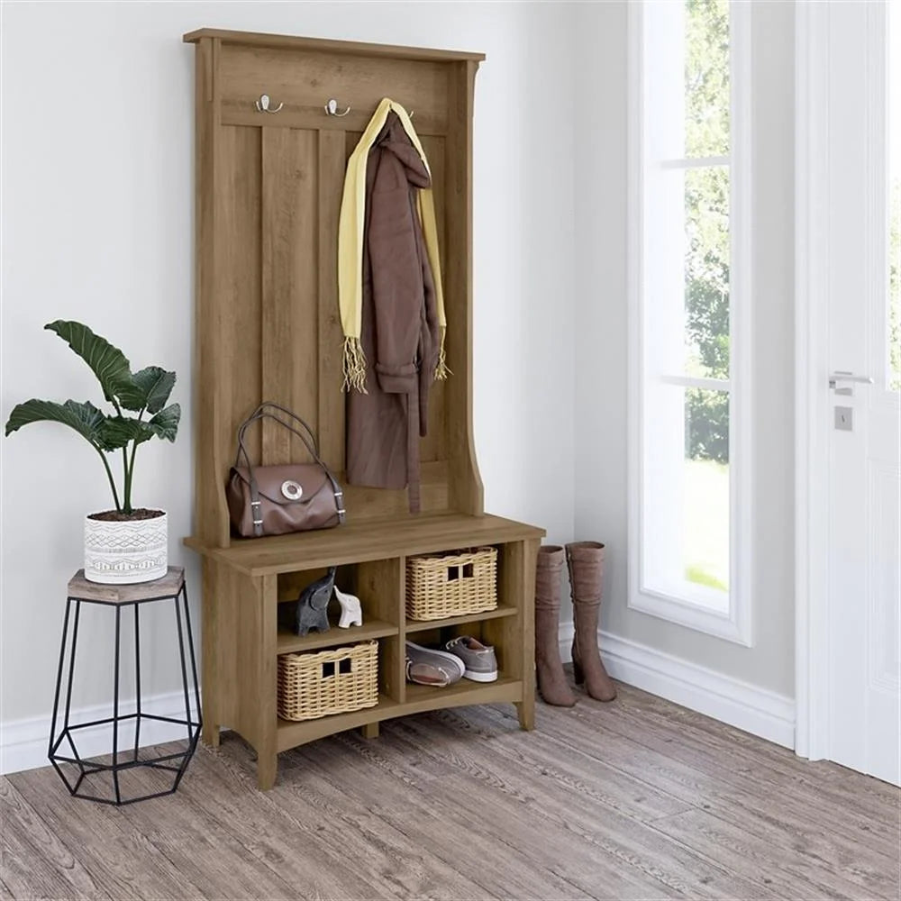 Pemberly Row Hall Tree w/ Shoe Storage Bench in Antique White - Engineered Wood