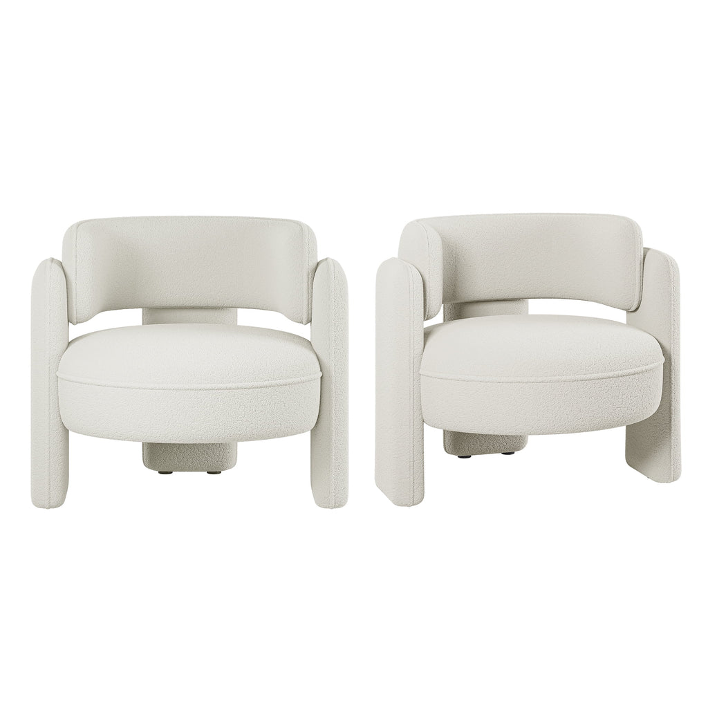 BELLEZE Sherpa Boucle Chair, Modern Barrel Accent Chair Comfy Round Upholstered Armchair Accent Side Chair for Living Room, Bedrooms, Corner - Quinton��White��