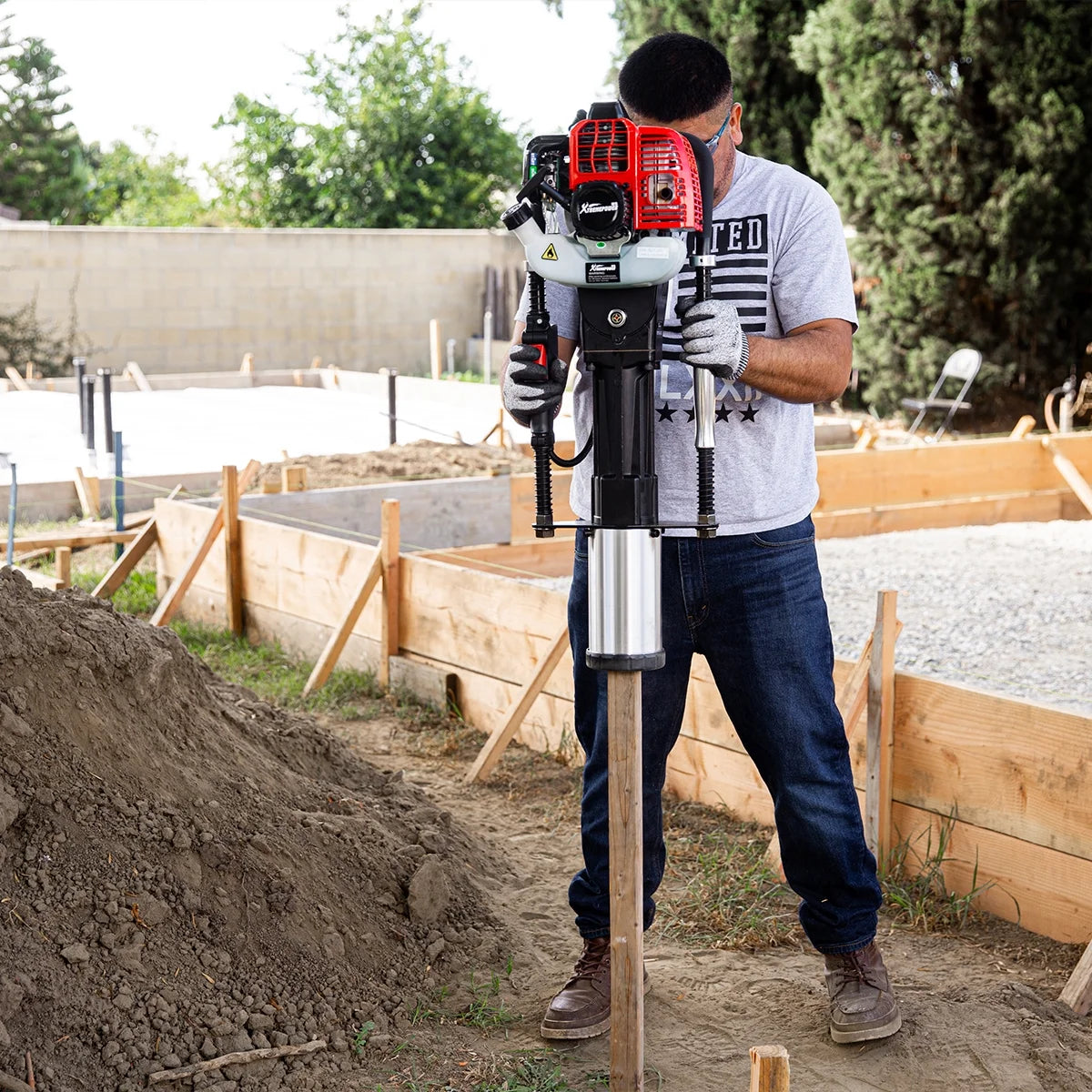XtremepowerUS 52CC Gas Powered T-Post Driver, 1900W Heavy Duty Fence Post Driver, 2 Heads
