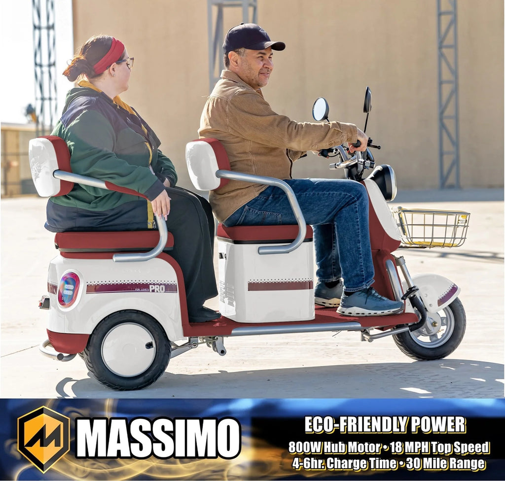 Massimo MGC E-Trike 3-Wheel Electric Cart �C 17 MPH, 2-Seater Adult Scooter �C Blue