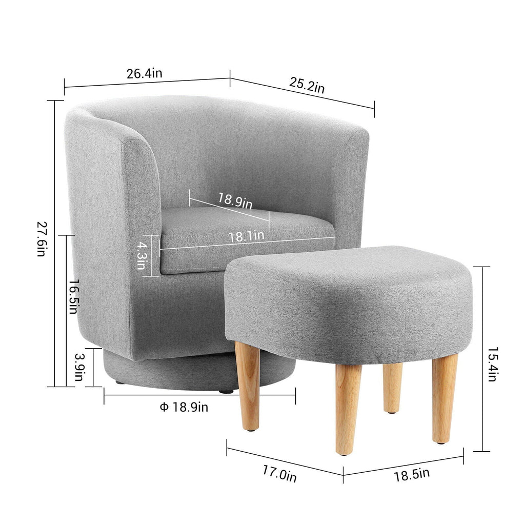 Dazone Swivel Armchair & Ottoman Set, Modern Accent Upholstered Single Sofa Chair With Footstool, 360°Rotating Armchair and Footrest Set, Club Tub Chair for Living Room Bedroom Reading Room,Gray