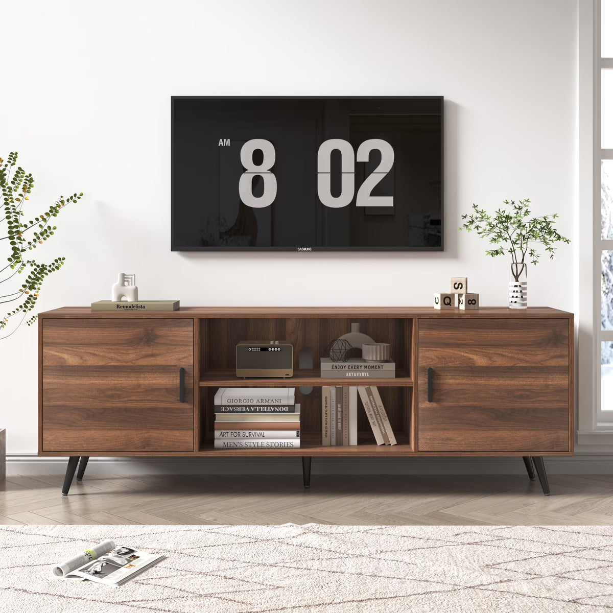 ChVans 70 Inch Mid Century Modern TV Stand for TVs up to 80 inches, Wood TV Stand with Storage, Entertainment Center for Living Room Bedroom, TV Media Console