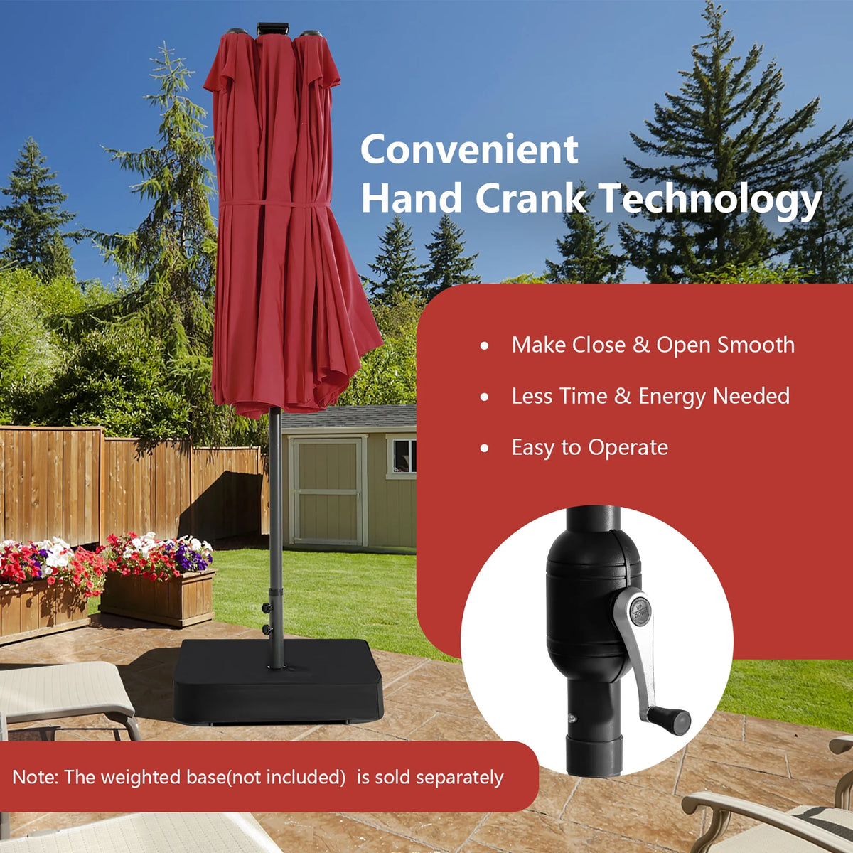 Costway 15FT Twin Patio Double-Sided Umbrella 48 Solar LED Lights Crank Outdoor Beige