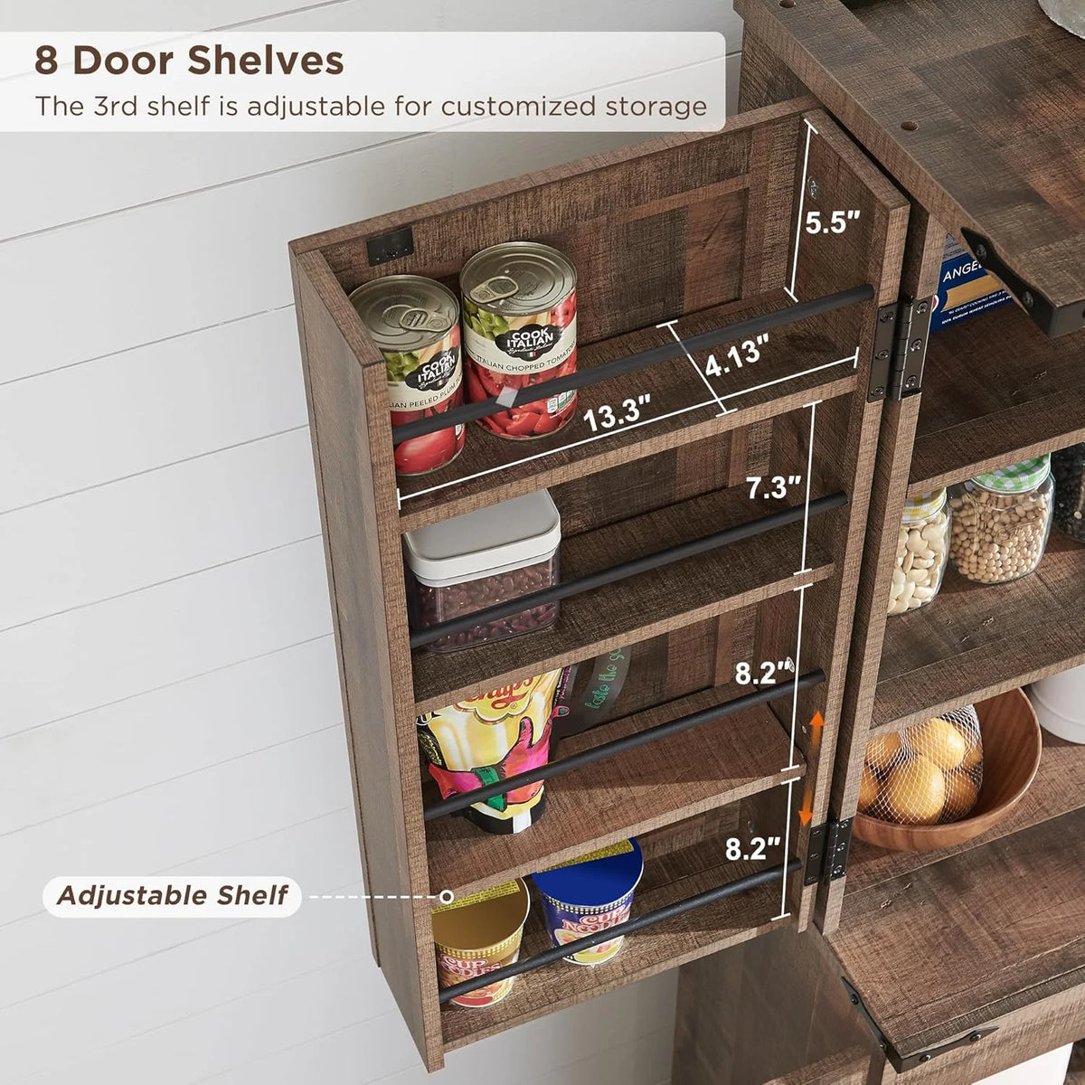 47" Kitchen Pantry, Farmhouse Storage Cabinet with Barn Doors, Organizer and Adjustable Shelves, Rustic Wood Cupboard for Kitchen, Dining Room, Bathroom and Hallway, Black
