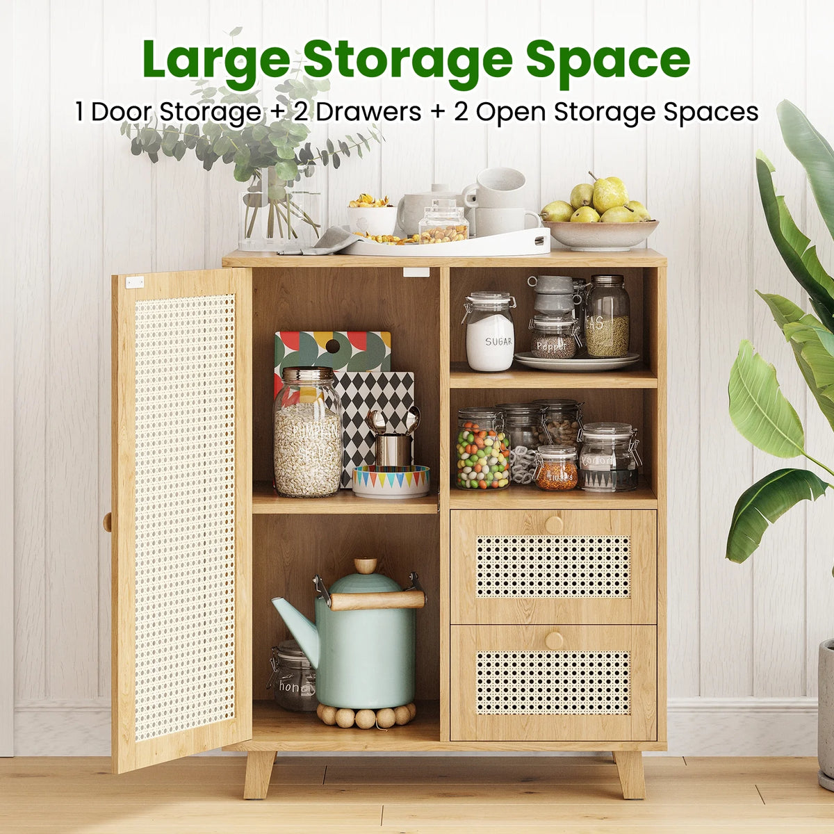 STARY Sideboard Buffet Cabinet, Accent Cabinet with Drawers and Adjustable Shelf for Kitchen, Living Room, Entryway, Nature