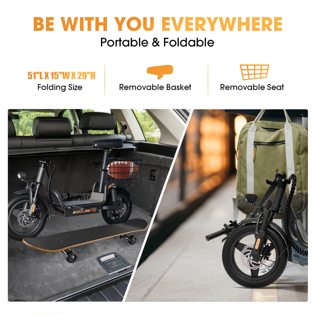Skeri Electric Scooter with Seat for Adult and Basket, 14 Inch Tire Electric Scooter with Dual Shock Absorbers, 350W Motor with 25-Mile Range, Speed Up to 20 MPH (Gen 2.0)
