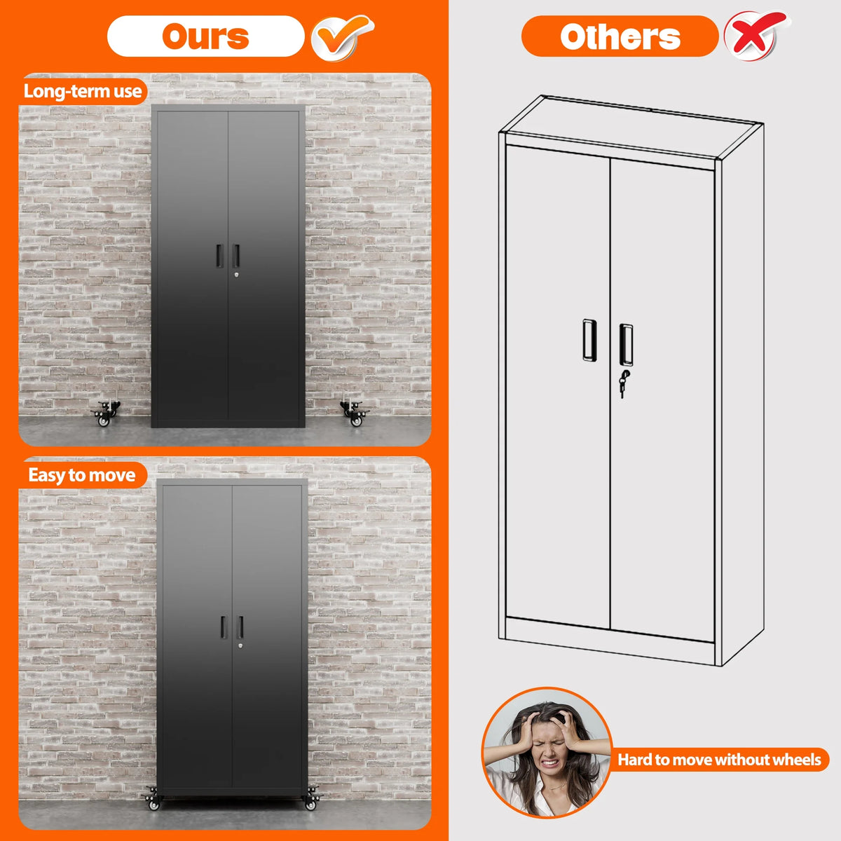 SUPEER 71" Metal Storage Cabinets with Wheels and Pegboards, Industrial Cabinet with 2 Drawers and 2 Adjustable Shelves,, Assembly Required