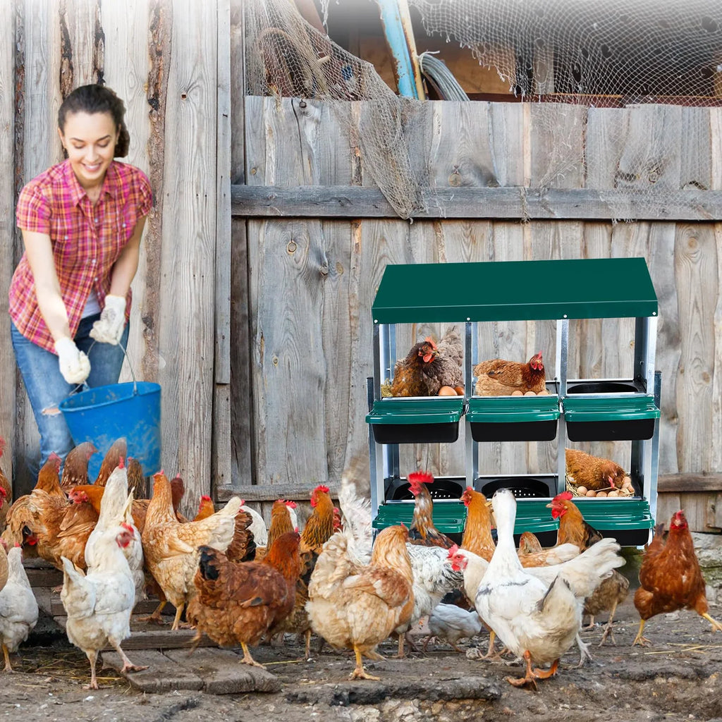 Chicken Nesting Box, 6/8/10 Compartment Nesting Box, Heavy Duty Chicken Coop Nesting Box with Removable Tray, Metal Chicken Laying Box for Chicken