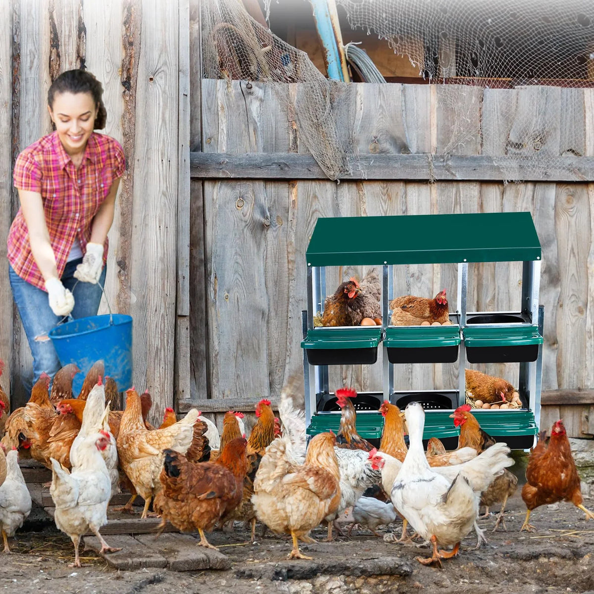 Chicken Nesting Box, 6/8/10 Compartment Nesting Box, Heavy Duty Chicken Coop Nesting Box with Removable Tray, Metal Chicken Laying Box for Chicken