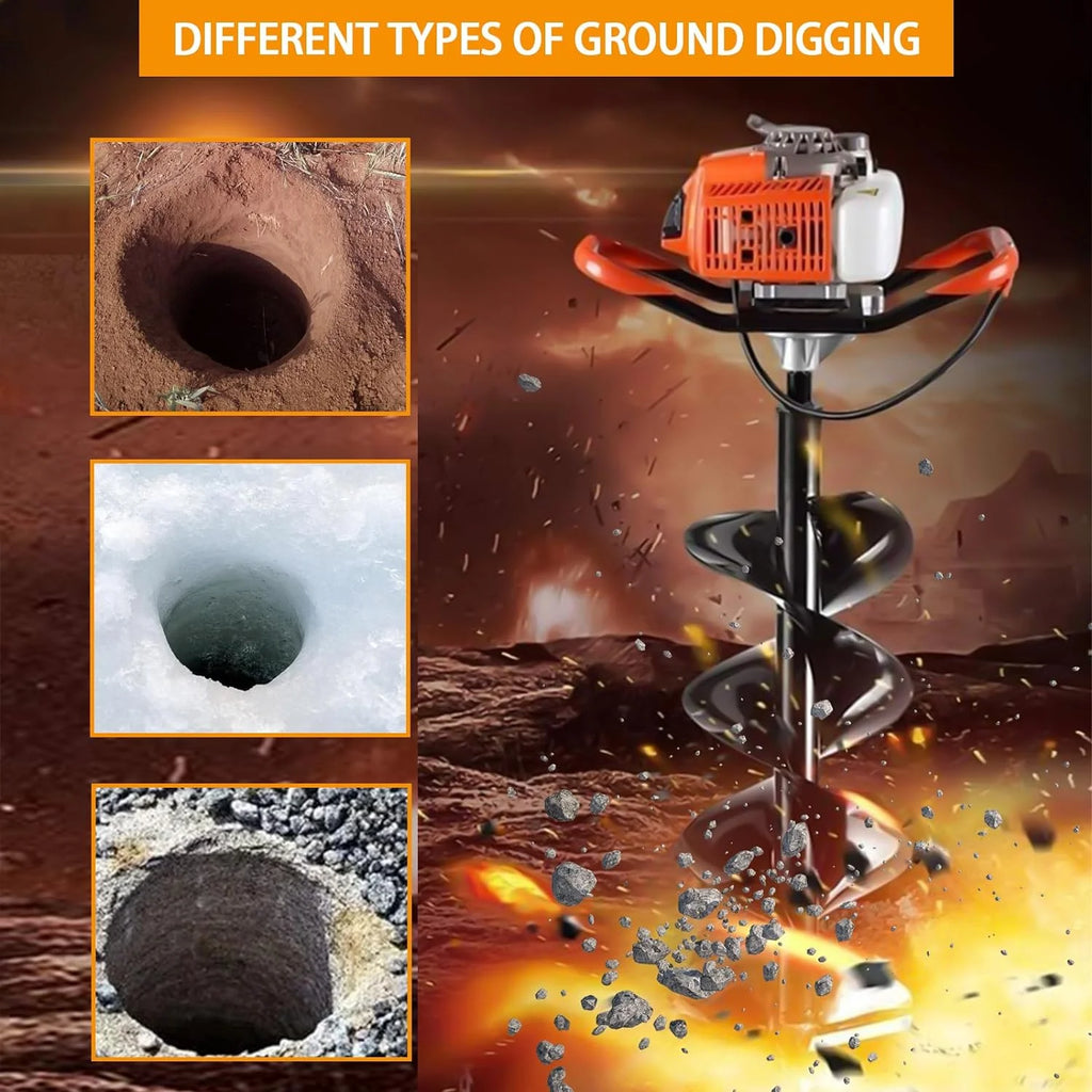 PRIJESSE Gas Powered Earth Digger Post Hole Digger with 3 Extension Rods + 3 Auger Drill Bits