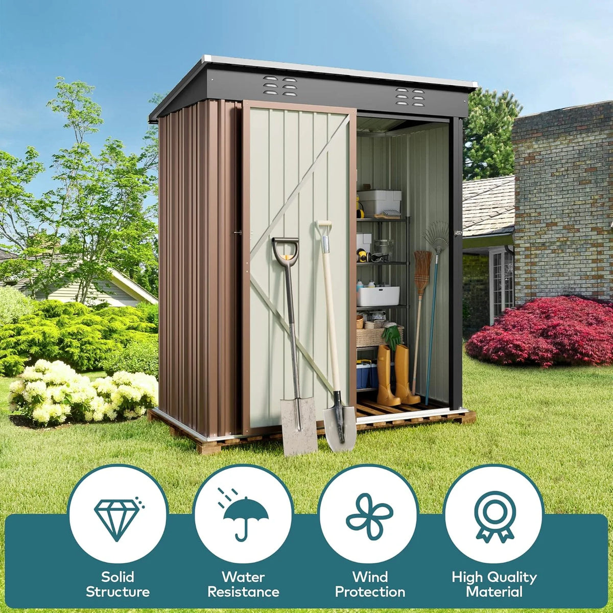 5'x3' Outdoor Storage Shed, Lofka Metal Storage Tool Shed with Single Lockable Door, for Bike| Garden Tools| Patio, Grey