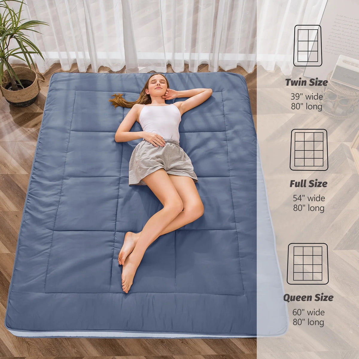 Futon Mattress, Padded Japanese Floor Mattress Quilted Bed Mattress Topper, Extra Thick Folding Sleeping Pad, Dark Grey, Twin