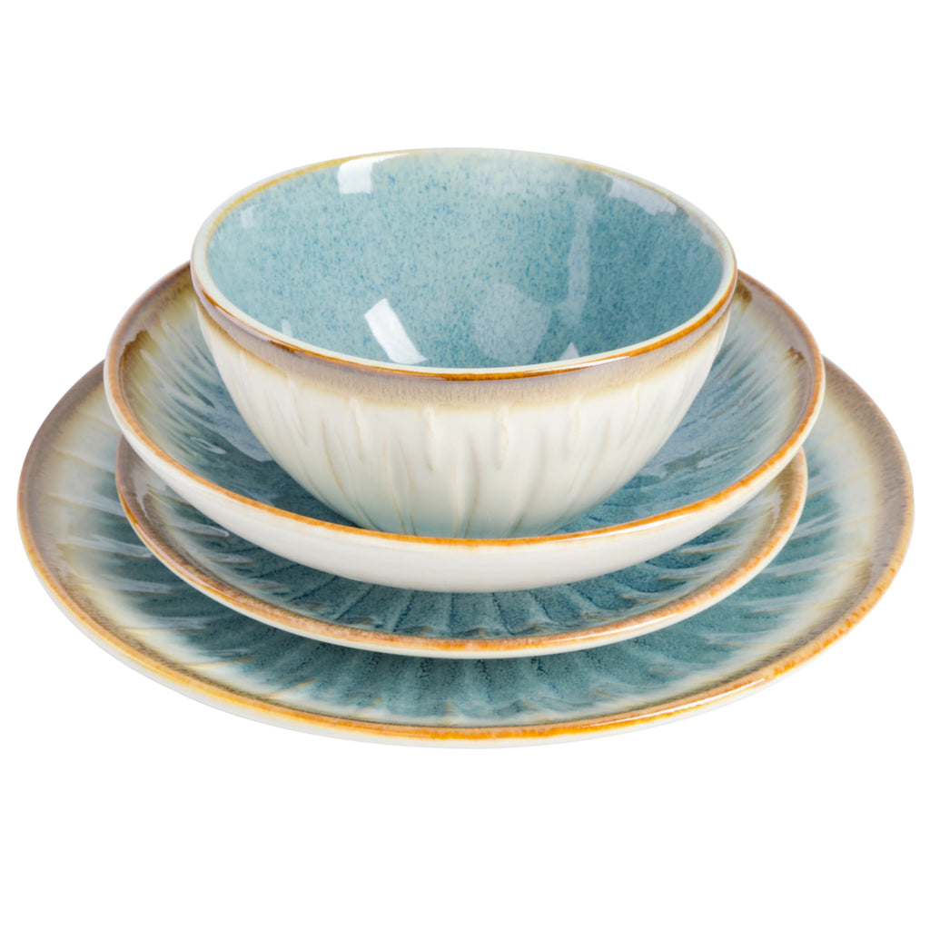 Gibson Elite Mayfair Bay 16 Piece Double Bowl Embossed Reactive Dinnerware a?? Blue