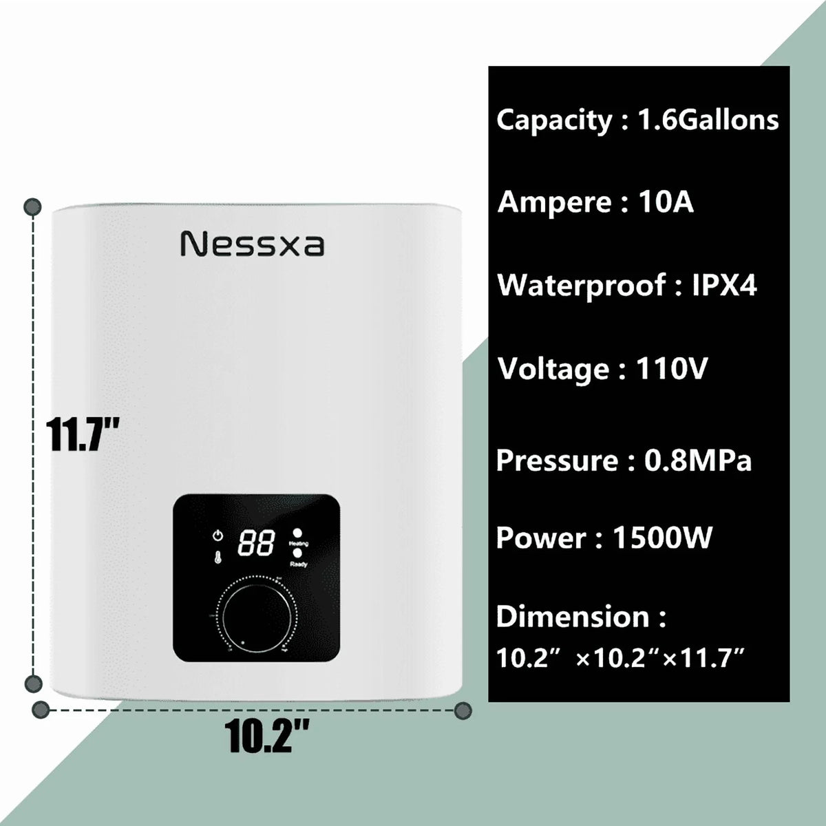 8 gallon mini instant electric water heater, 110V/1500W, kitchen sink quick heating water heater, bathroom household energy-saving water heater, instant heating, saving electricity and space