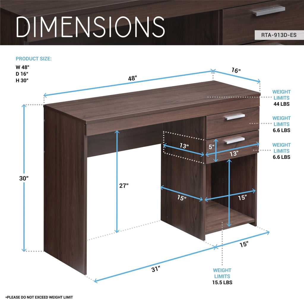 Techni Mobili Home Office Computer Desk with Storage, Espresso