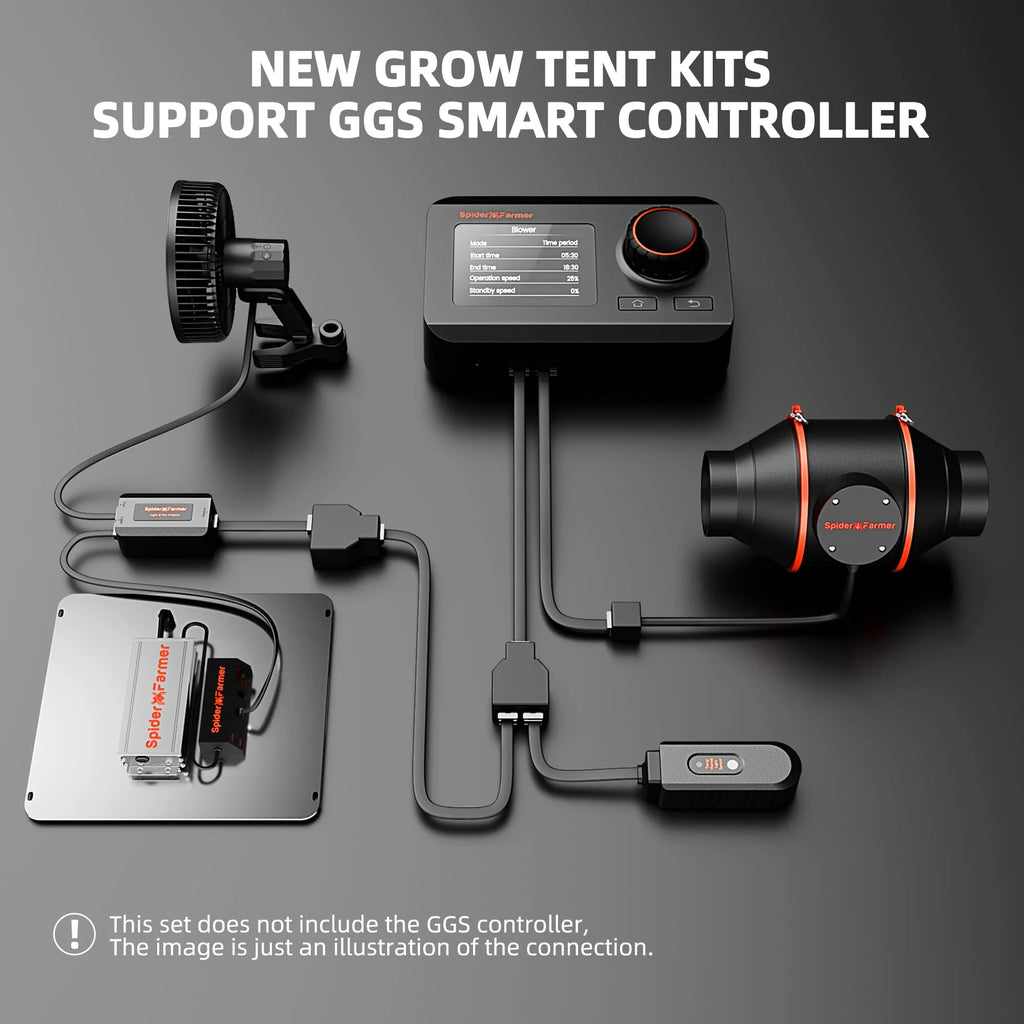2025 Spider Farmer 2��x2�� Smart Complete Grow Tent KitحSF1000 301H EVO Full Spectrum LED Grow Lightح4�� Ventilation System with Speed ح Controller With RJ12 portح6�� Clip on fan