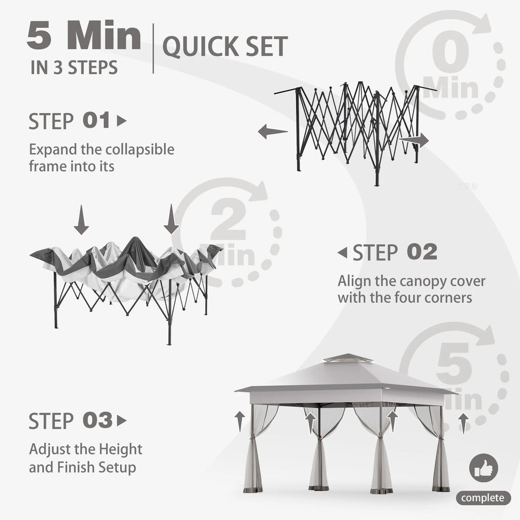 Bezseller 11x11 Pop up Gazebo, Outdoor Waterproof Canopy Tent with Mosquito Netting for Outdoors, Khaki