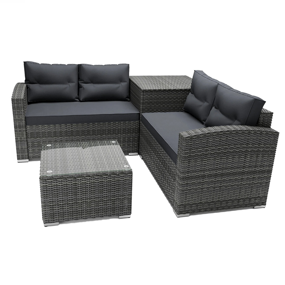 SEGMART 4 Piece Patio Furniture Set, All-Weather Outdoor Sectional Sofa Set, PE Rattan Conversation Set with Storage Box, Table & Cushions, Wicker Furniture Couch Set for Patio Deck Garden