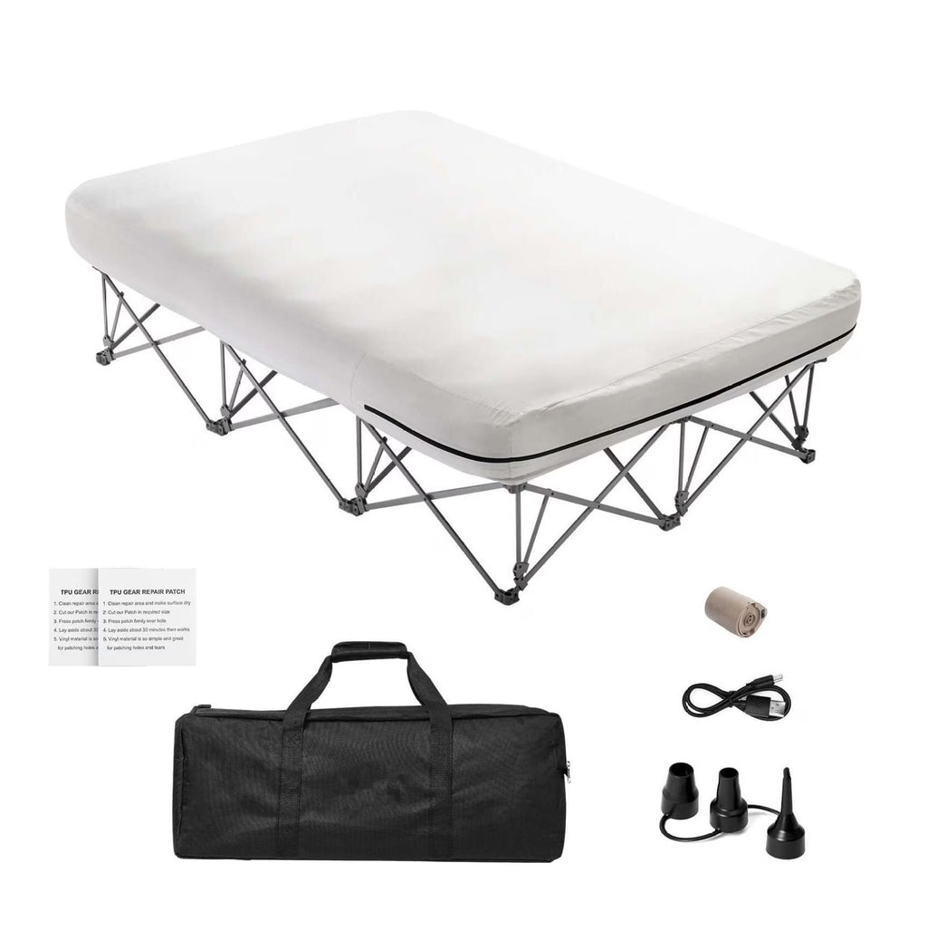 AetherLove Camping Cot with Mattress for Adults, Folding Camping Bed with Inflatable Air Mattress &Airpump, Portable Bed Camp Cot with Carry Bag, Blow Up Camp Cot , 2 Person 600LBS-External Pump