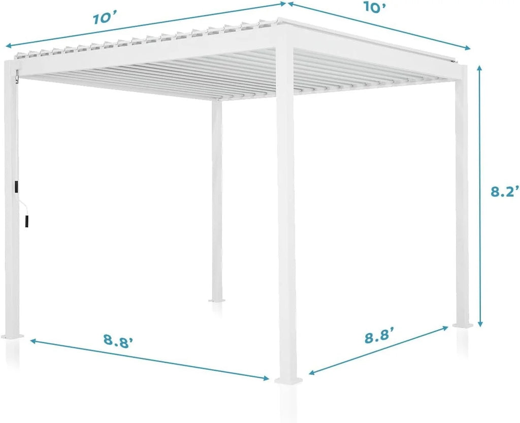 Mirador 10'x 10' 111S Outdoor Aluminum Pergola w/ Adjustable Rainproof Louver for Garden, Patio, Backyard, Takasho/Wood Grain