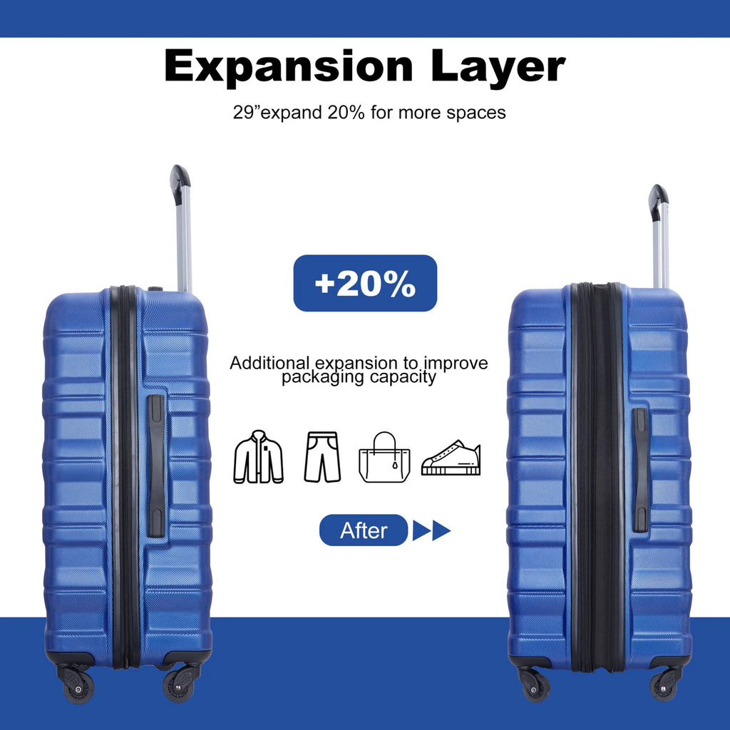 3 Piece Luggage Sets, PC Lightweight Durable Expandable Suitcase with 2 Hooks and TSA Lock, Suitcases with Wheels,21in 25in 29in,Gray