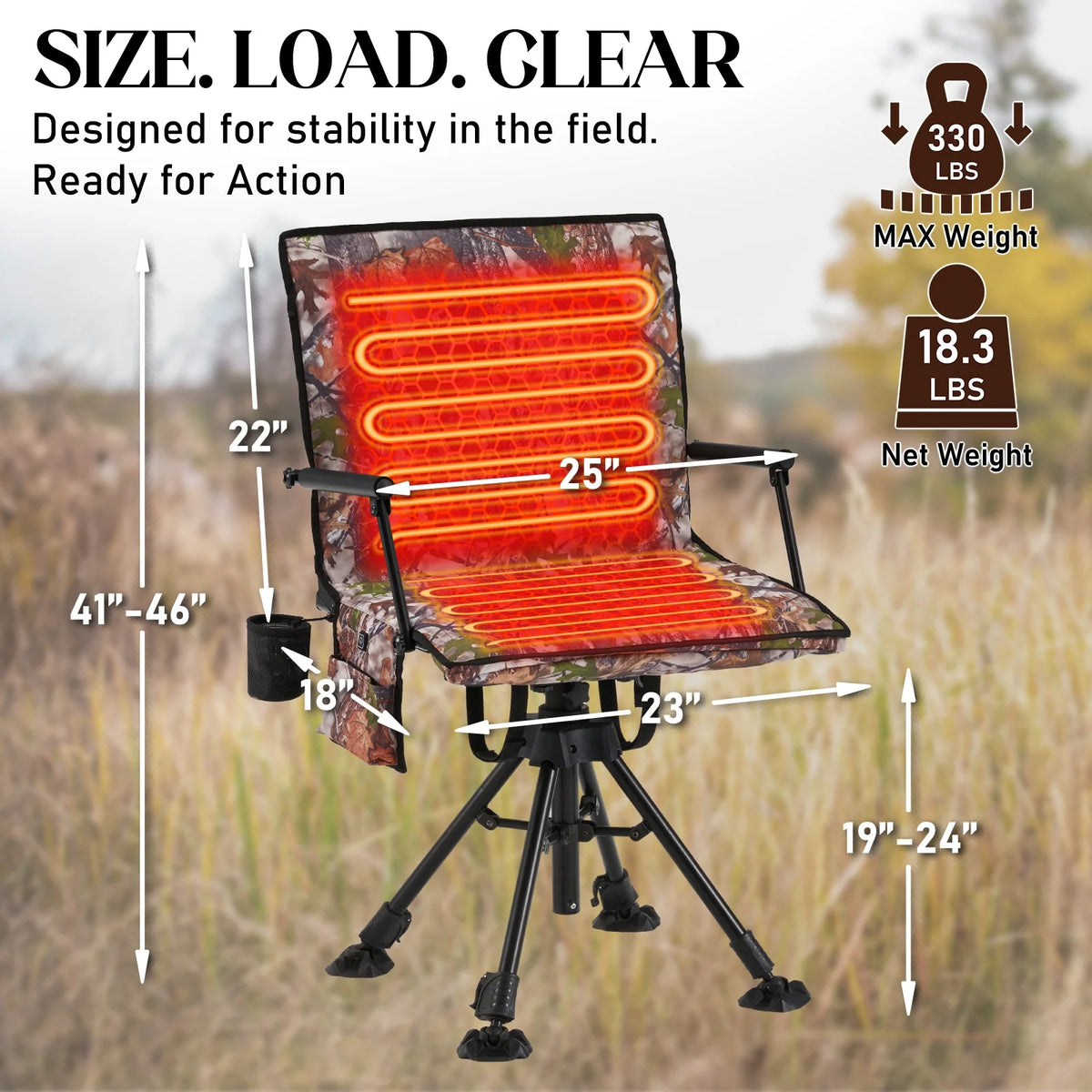 Danrelax 360�� Silent Camo Hunting Blind Chair, Armrests, Side Pouch, Telescopic Legs