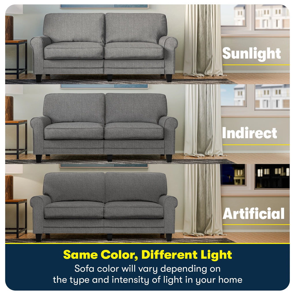 Serta Copenhagen 73" Rolled Arm Sofa with Removable Covers Light Gray