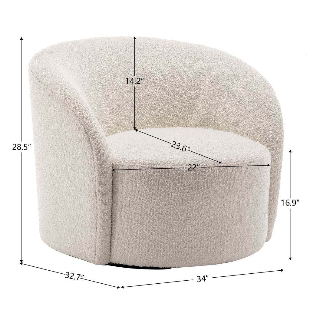 34" W Mid Century Modern Swivel Barrel Chair, Round Upholstered Boucle Swivel Accent Chairs, No Assembly Sofa Chair for Living Room Bedroom Reading Apartment Lounge Nursery(Cream)