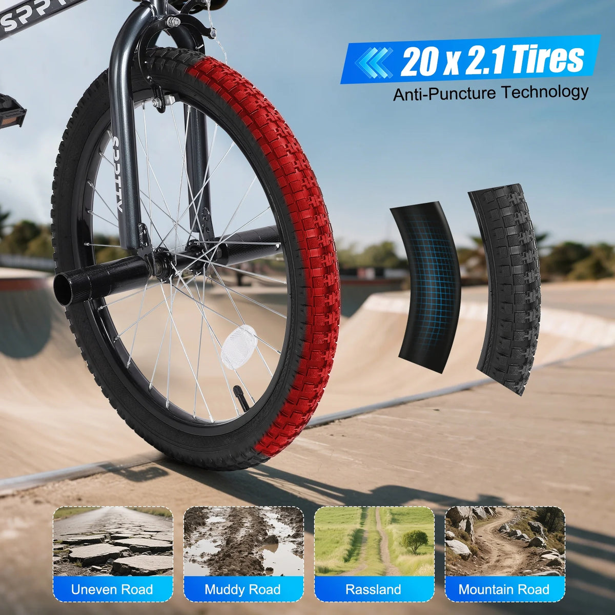 SPPTTY 20" Freestyle BMX Bike with 4 Pegs,Kids Bicycle for Teen Beginner, Age 7-14 Years,Multicolor