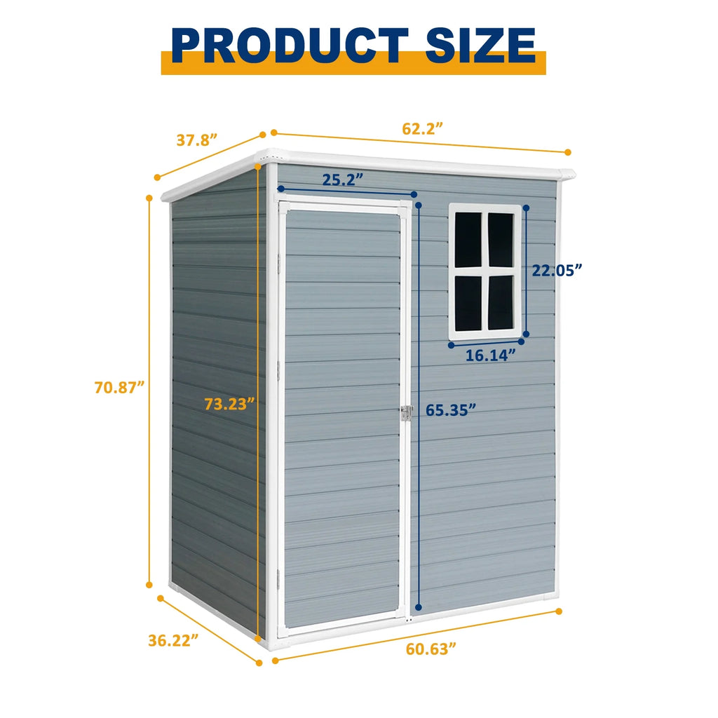 5'��3' Outdoor Storage Shed, Resin Storage Cabinet, Garden Tool Shed with Double Lockable Doors, Organizer Cabinet for Patio Yard, Gray