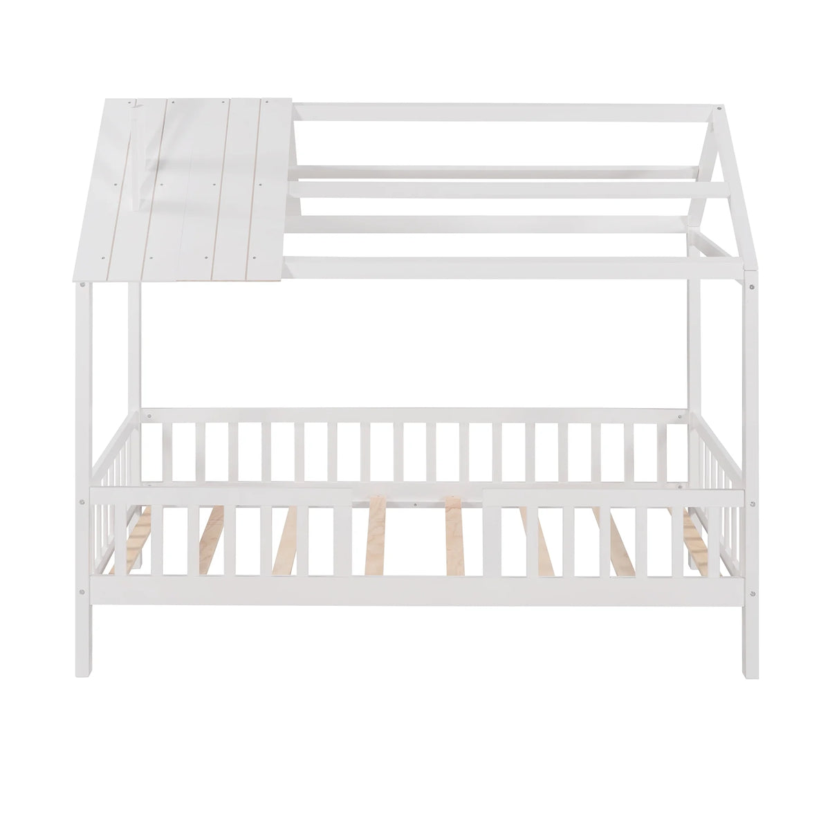 Euroco Twin Size Platform Bed, House Bed with Fence for Kids, Gray