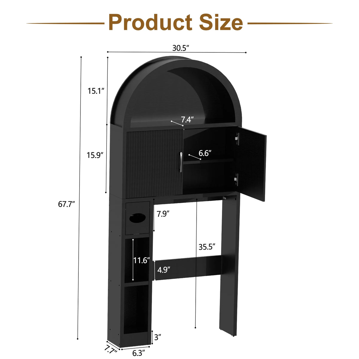 HARIPUL Over The Toilet Storage Cabinet w/ Unique Wood Grain & Arc Design, Freestanding Bathroom Shelf Organizer Space Saver w/ Doors & Anti-Tip Device, Wood Color
