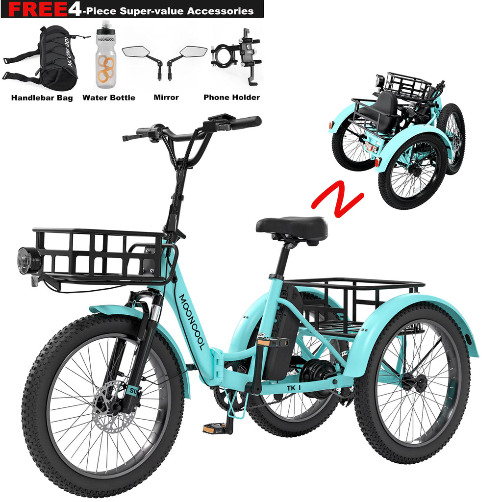 ABORON 3.0 Fat Tire Electric Trike for Senior Foldable E-Bike, 500W Motorized Tricycle Adult 20" Folding 3 Wheel Electric Commute Bike Trike w/48V Battery and Storage Baskets,