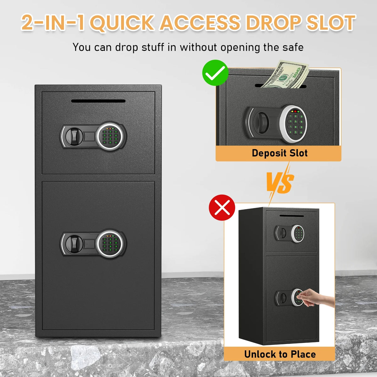Silkight Safe - 6.0 Cu ft Home Safe Box - Fireproof Safe Depository Drop Safe with Backlit Keypad & Alarm System for Business Home Money Safe