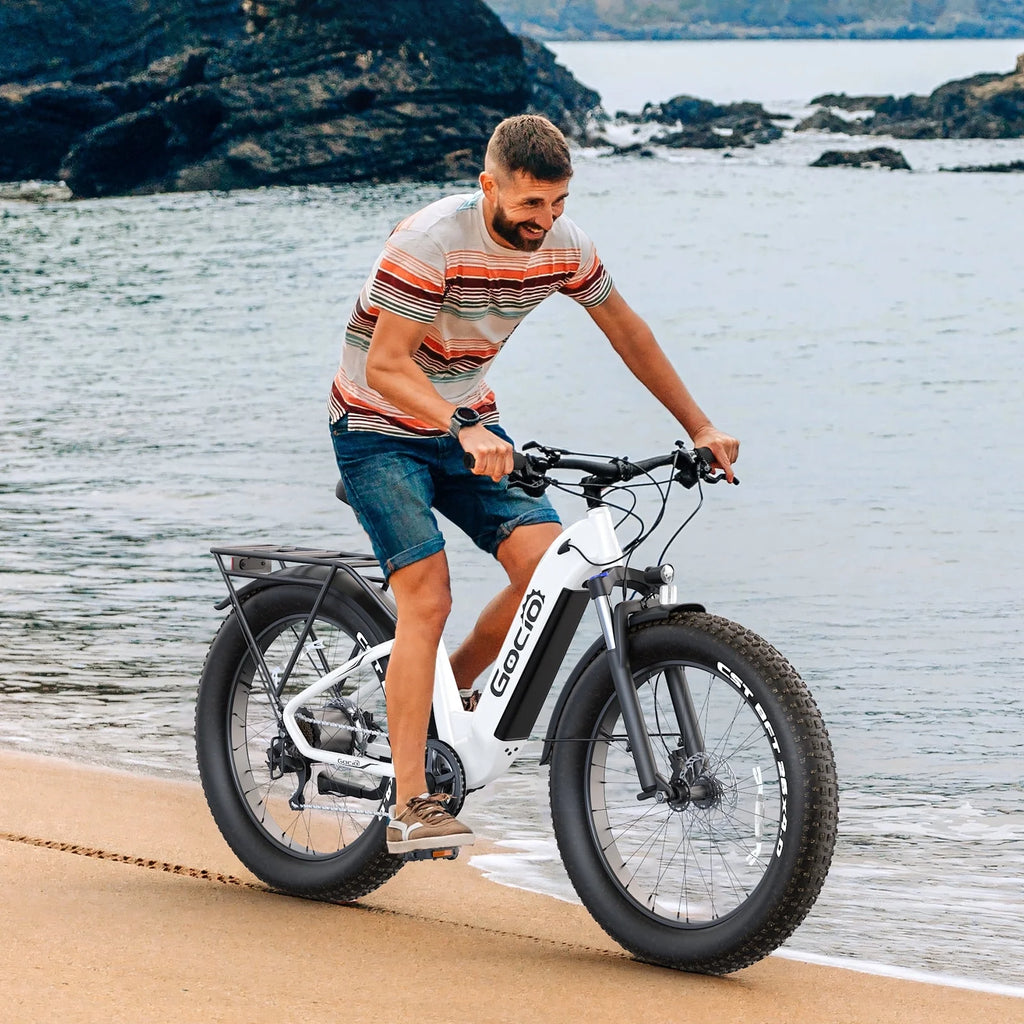 Gocio Electric Bike for Adults, 26" Fat Tire E-Mountain Bike, 1350W Peak Motor 48V 15Ah Battery, 22MPH 7-Speed Ebike for off Road, UL 2849